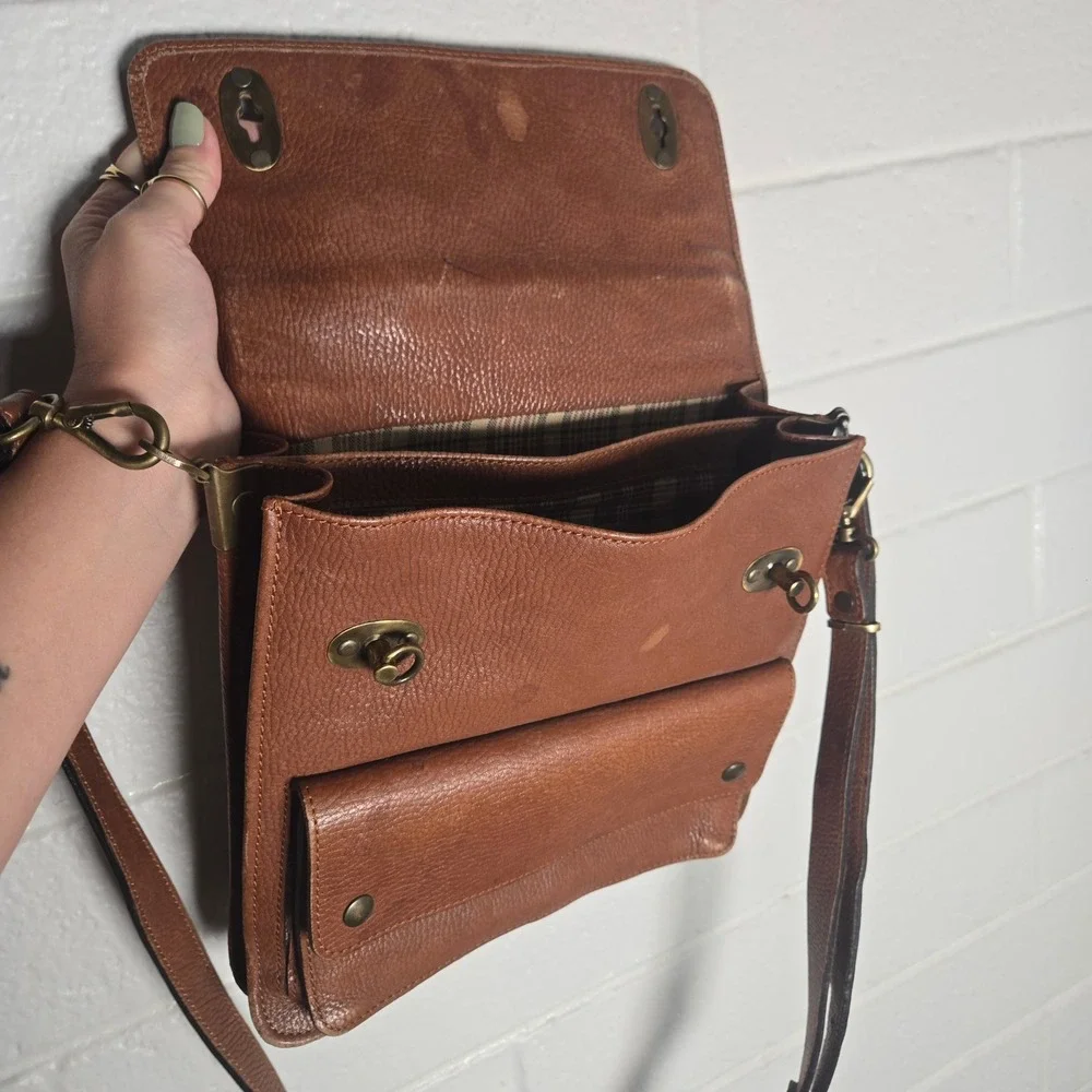 Vtg Overland Messenger Bag Brown Pebbled Leather Medium Crossbody Satchel Bag